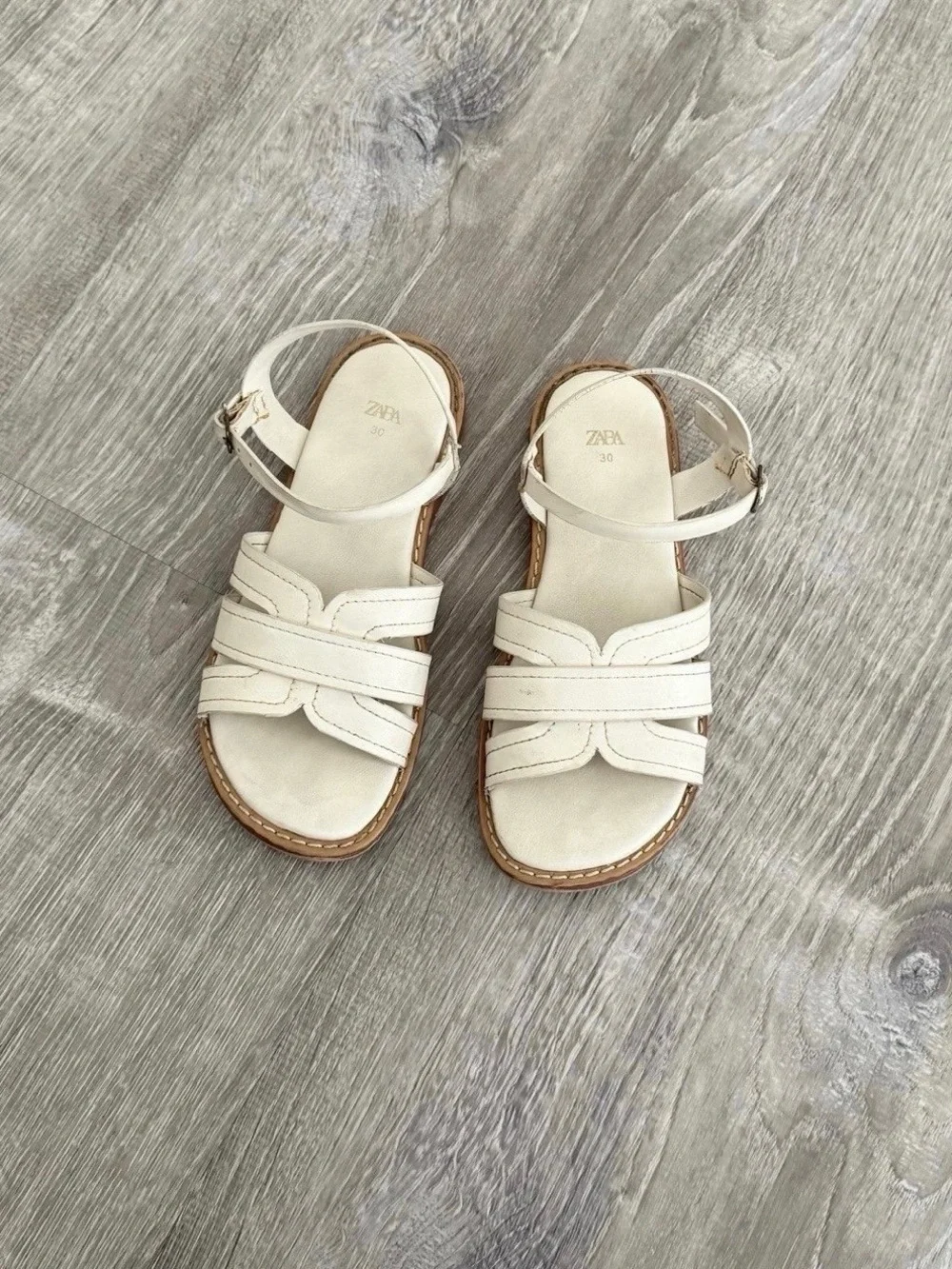 Zara Ivory Leather Strappy Ankle Sandals